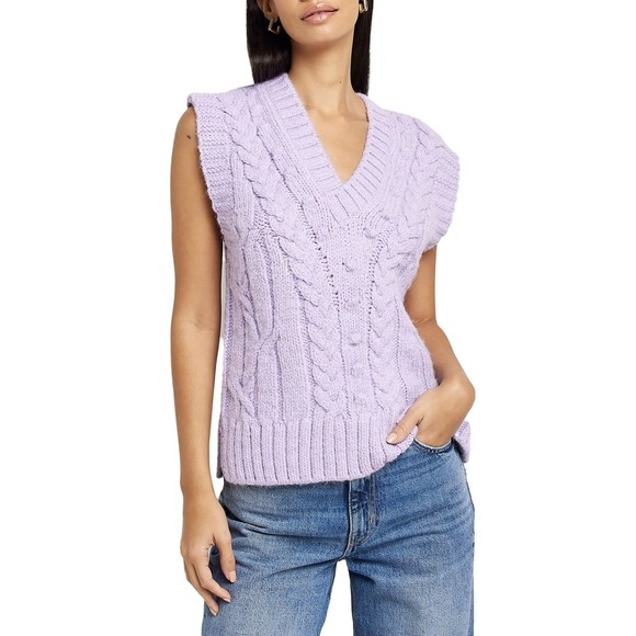 River Island Chunky Mixed Stitch Sleeveless Sweater in Purple Size S - Picture 1 of 8